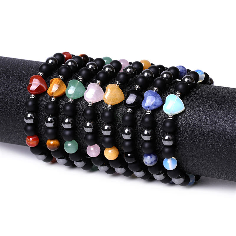 Black Onyx Tiger Eye Crystal Love Heart Protection Bracelet - Image 3