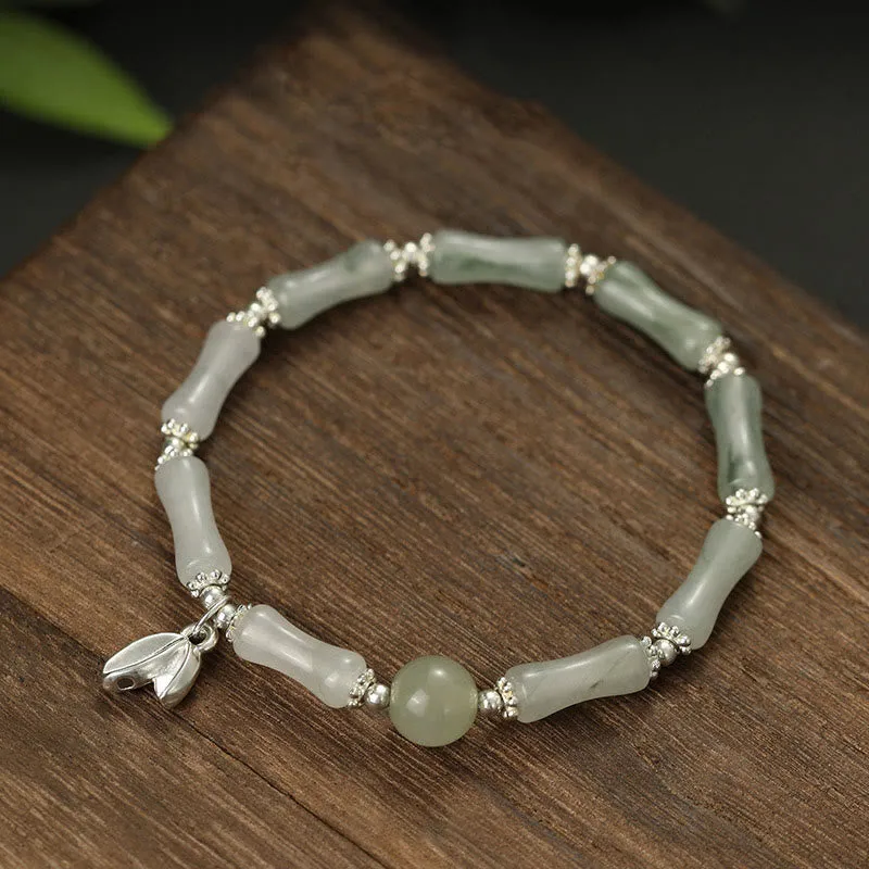 925 Sterling Silver Tianshan Jade Bamboo Lucky Charm Bracelet