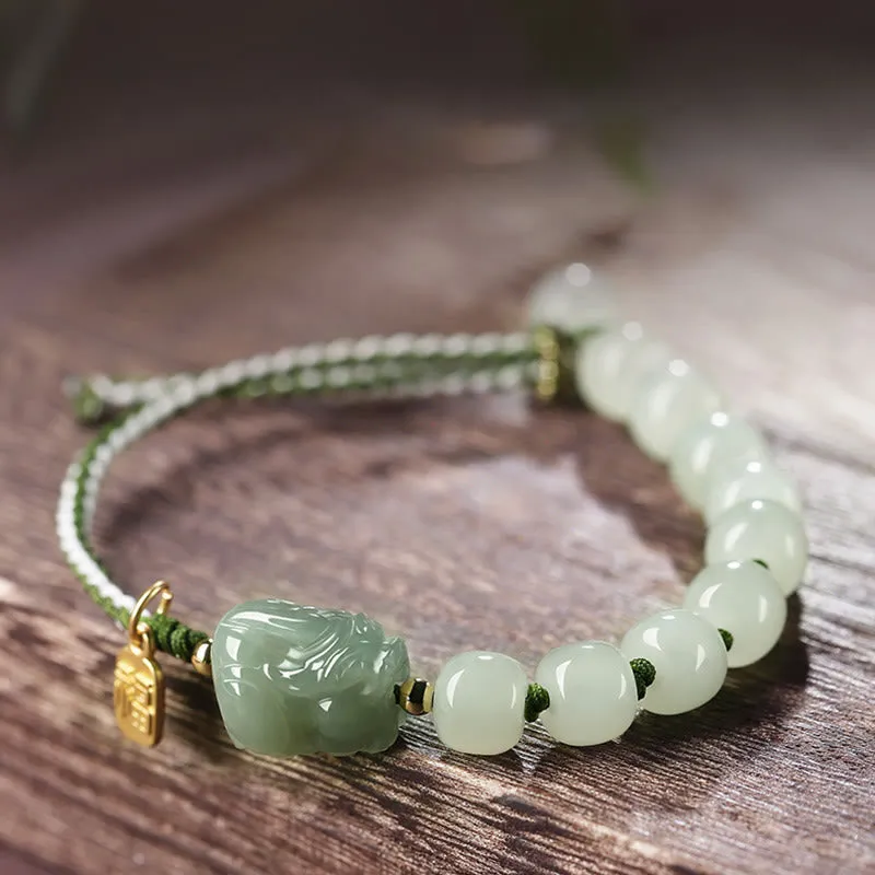 Natural Hetian Jade PiXiu Luck Fu Character String Bracelet from Luck Muse Shop - Image 2