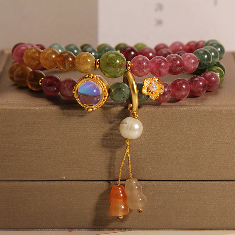 Positive Energy Multicolored Tourmaline Luck Muse Double Wrap Gourd Charm Bracelet - Image 8