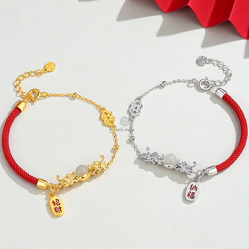 Luck Muse Year of the Dragon 925 Sterling Silver Hetian Jade Luck Bracelet with Fu Character - Image 2