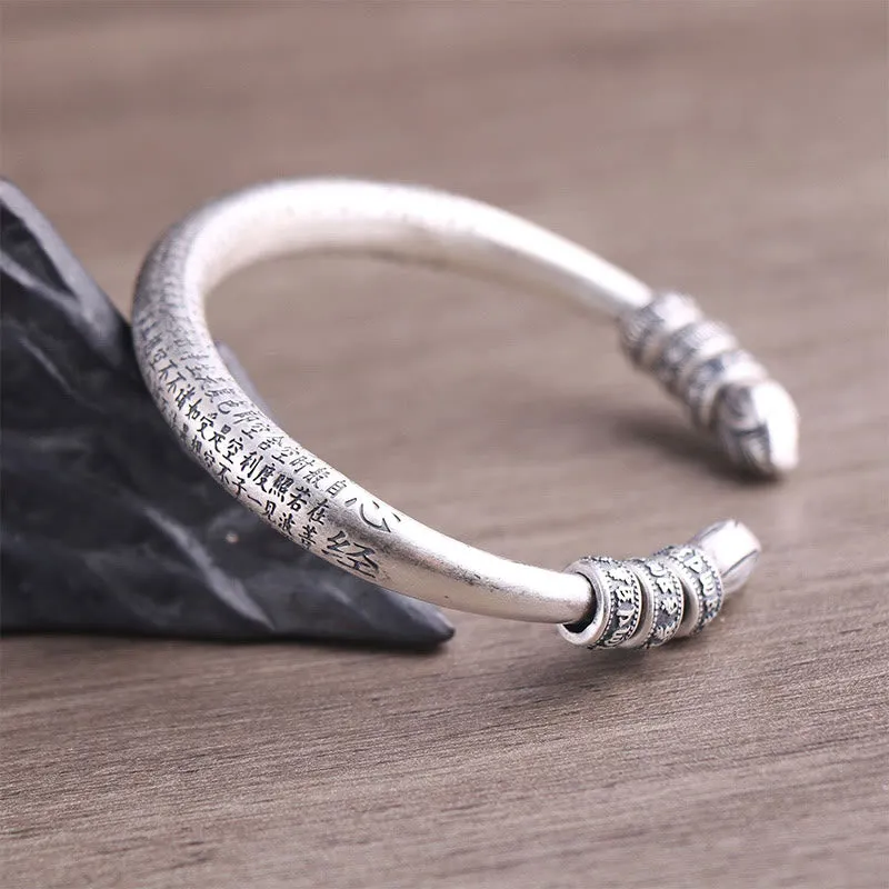 Luck Muse 999 Sterling Silver Heart Sutra Om Mani Padme Hum Engraved Bracelet - Image 5