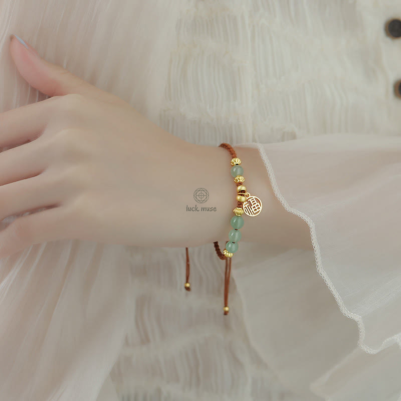 Buddha Jade Beads Blessing Bracelet with Fu Character Rope - Image 6