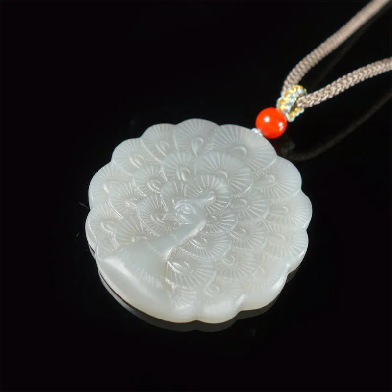 White Jade Peacock Protection Blessing Necklace - Luck Muse Shop - Image 3