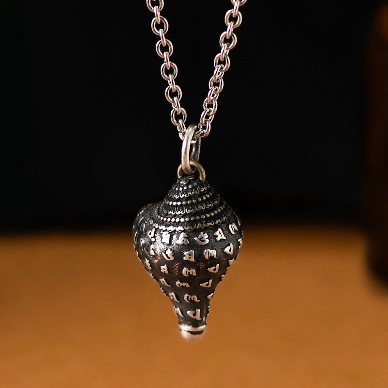 Tibet 925 Sterling Silver Conch Protection Necklace Pendant with Six True Words - Image 6