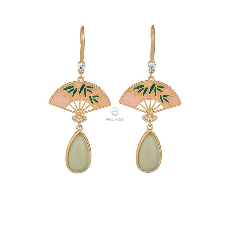 Natural Green Aventurine Fan Pattern Drop Earrings for Luck - Image 5