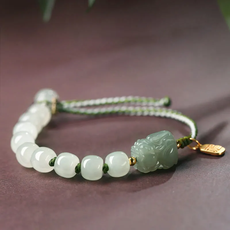 Natural Hetian Jade PiXiu Luck Fu Character String Bracelet from Luck Muse Shop - Image 5