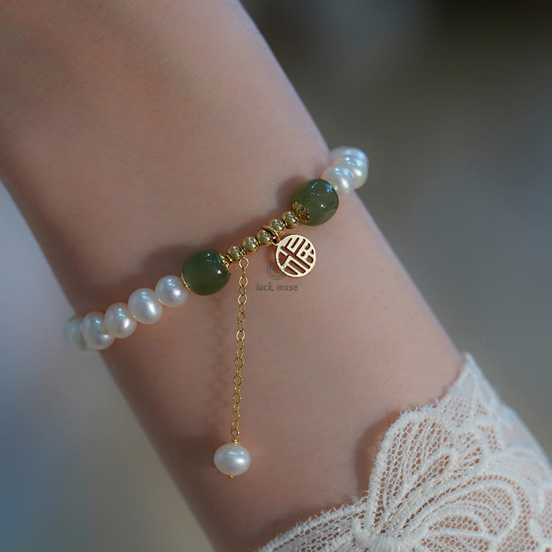 Natural Pearl Hetian Jade Happiness Wisdom Bracelet - Image 10