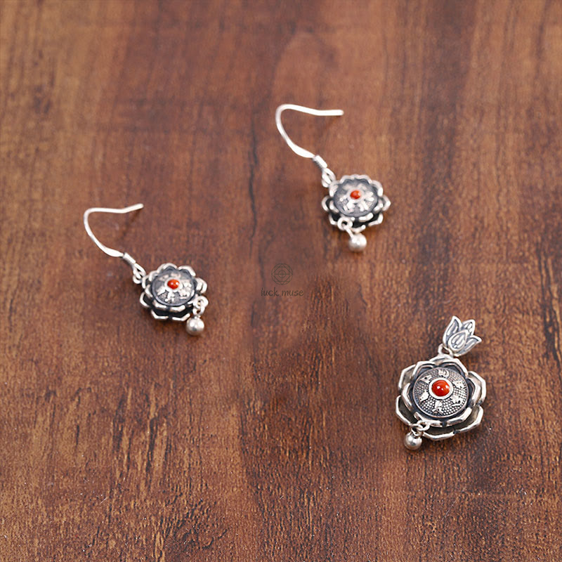 Luck Muse 925 Sterling Silver Om Mani Padme Hum Lotus Necklace Set - Image 10