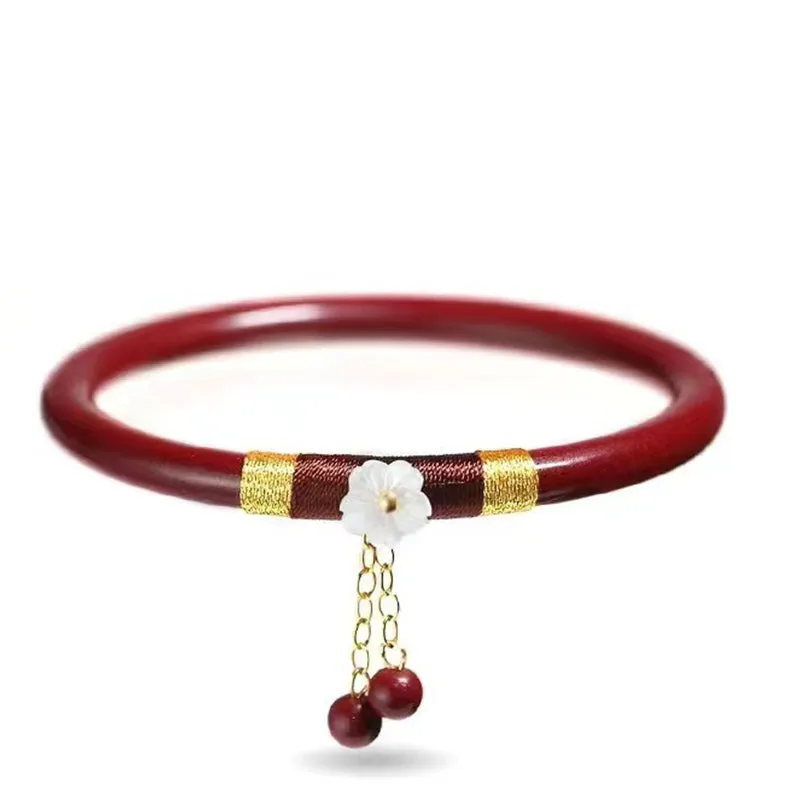 Luck Muse Cinnabar Flower Double Bangle Bracelet for Blessings - Image 4