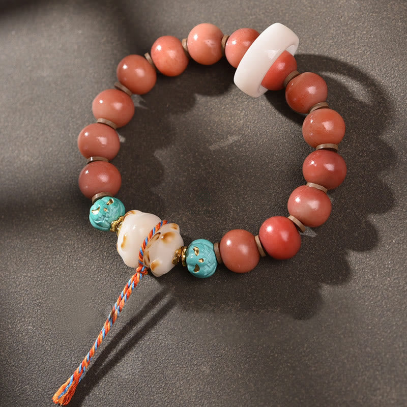 Tibetan Natural Camel Bone Dzi Bead Bodhi Seed Luck Bracelet with Luck Muse Charm - Image 2