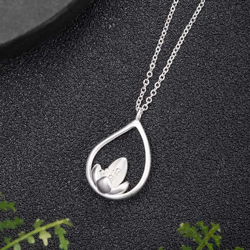 Buddha Lotus Flower 925 Sterling Silver Necklace Pendant for Enlightenment - Image 2
