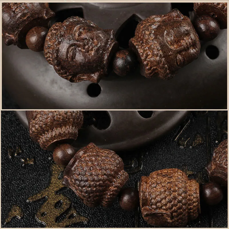 Luck Muse Agarwood Carved Buddha Bracelet for Calmness - Image 5