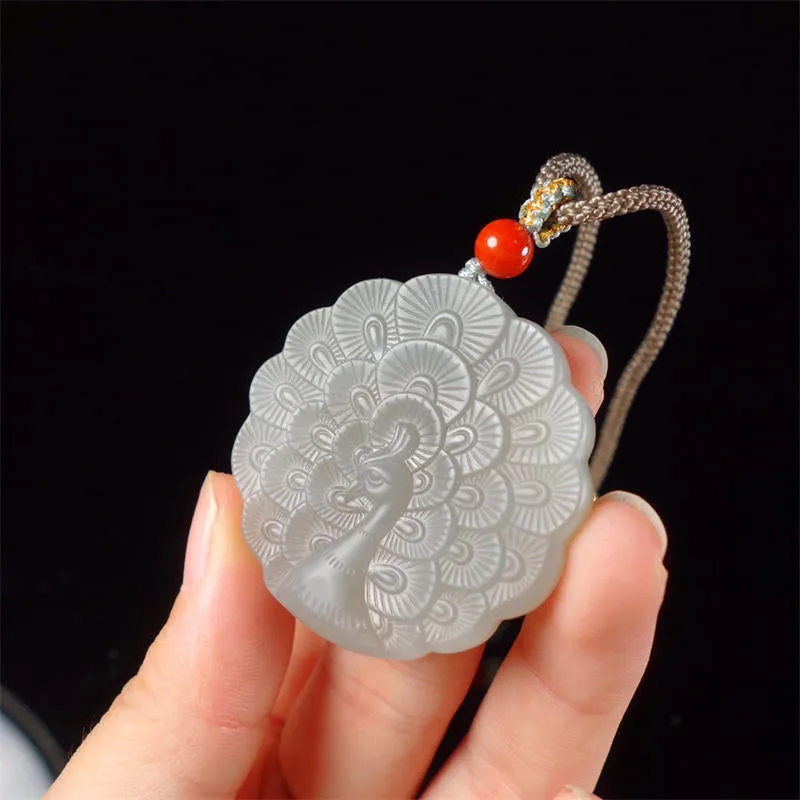 White Jade Peacock Protection Blessing Necklace - Luck Muse Shop - Image 2