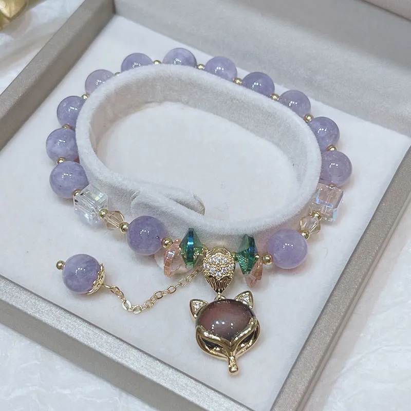 Luck Muse Purple Jade Fox Charm Bracelet for Happiness - Image 3