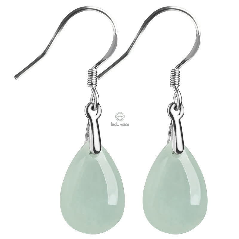 925 Sterling Silver Jade Water Drop Pattern Earrings for Luck and Prosperity with Luck Muse Touch - Image 9