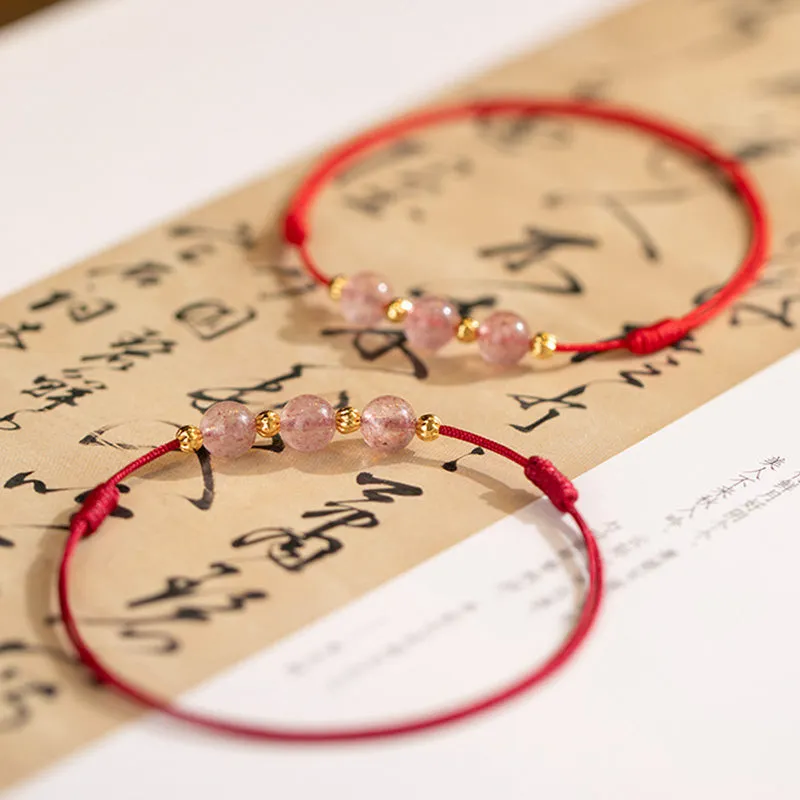 Strawberry Crystal Bead Lucky Red String Anklet with Luck Muse - Image 13