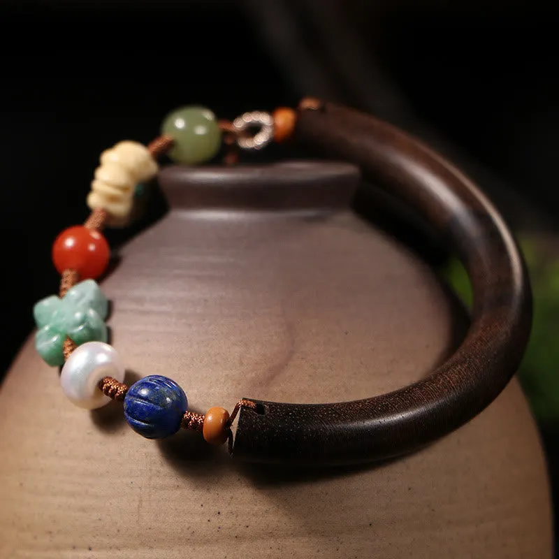 Luck Muse Agarwood Lazurite Pearl Hetian Jade Crystal Charm Bracelet - Image 2