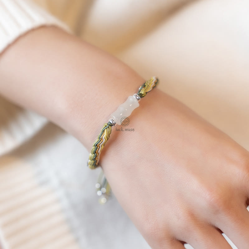 Bamboo Samsara Knot White Jade Bracelet for Wealth, Luck, and Strength - Image 15