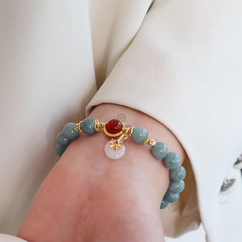 Natural Jade Red Agate Pearl Bracelet with Bow Tie Luck Charm - Image 7