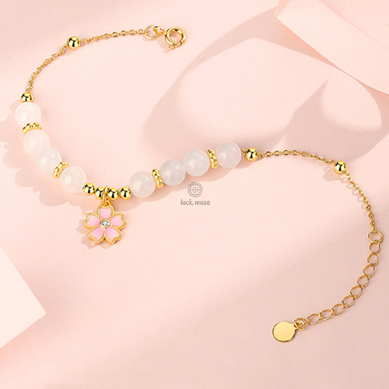 Luck Muse Sterling Silver Hetian White Jade Cherry Blossom Bracelet - Image 6