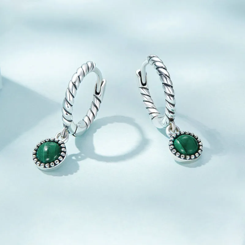 Luck Muse 925 Sterling Silver Malachite Anti-Anxiety Round Drop Earrings - Image 2