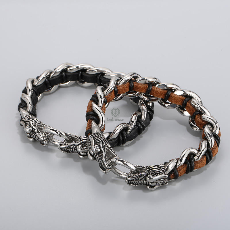 Dragon Leather Titanium Steel Protection Luck Bracelet - Image 11