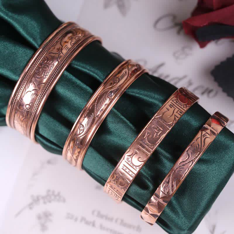 Vintage Luck Balance Copper Cuff Bracelet Bangle with Pattern Detail - Image 2