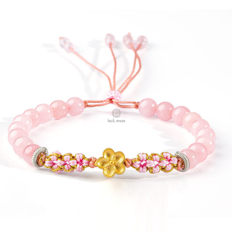 Natural Red Agate Pink Crystal Cherry Blossom Bracelet crafted with Luck Muse 999 Sterling Silver - Image 3