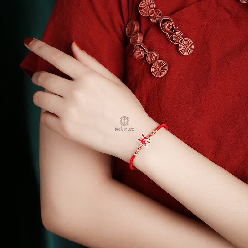 925 Sterling Silver Chinese Zodiac Luck and Faith Red String Bracelet - Image 4