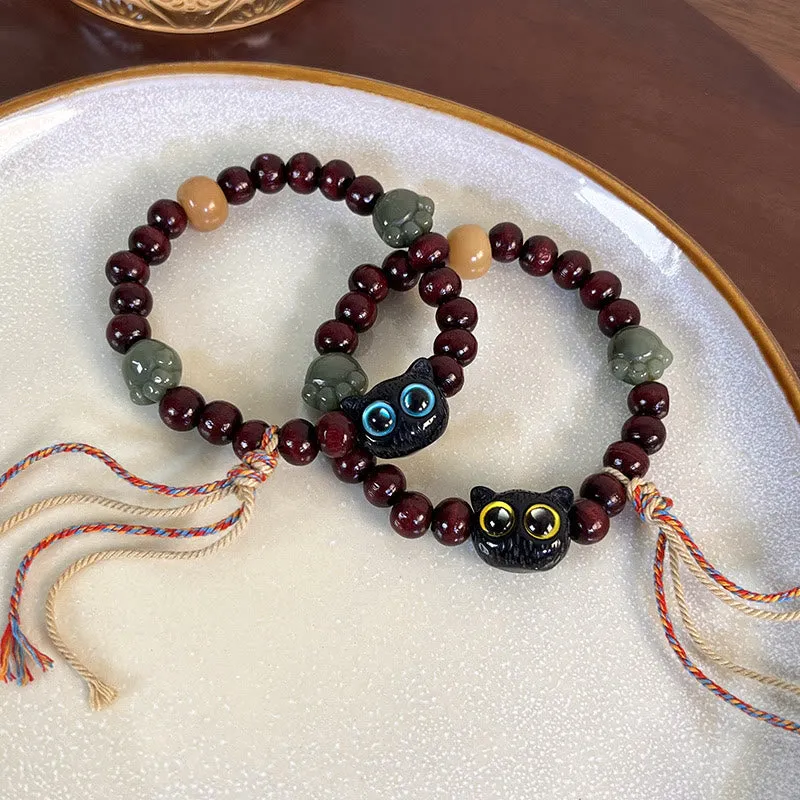 Luck Muse Ebony Wood Cat Paw Jade Peace Tassel Bracelet - Image 9