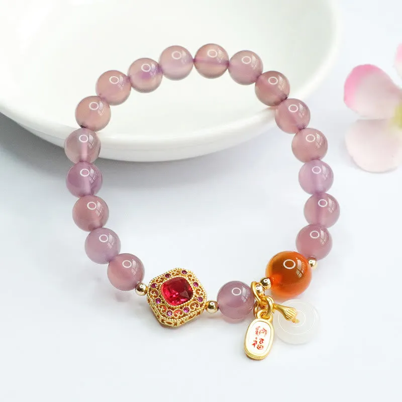 Natural Purple Chalcedony and Agate Harmony Charm Bracelet - Image 2