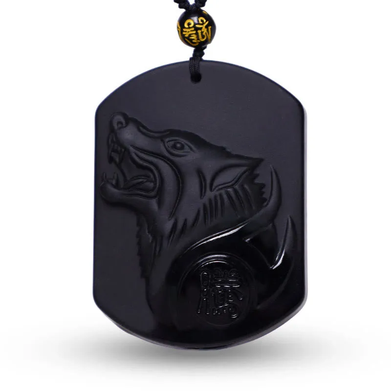 Black Obsidian Stone Wolf Purification Necklace - Image 2