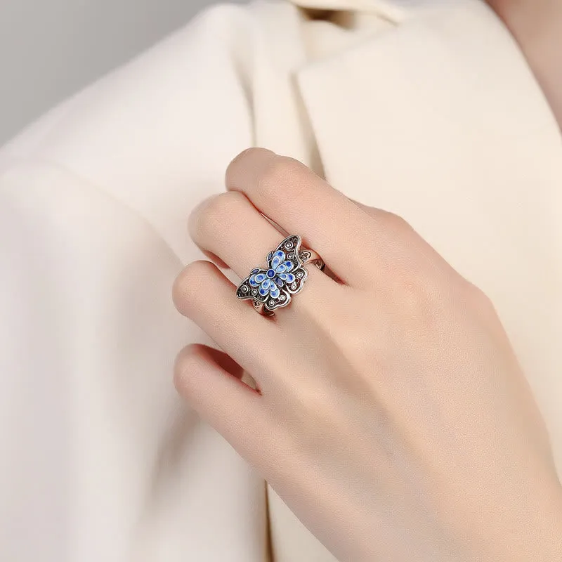 Blue Butterfly Enamel Hollow Love Ring by Luck Muse Shop - Image 5
