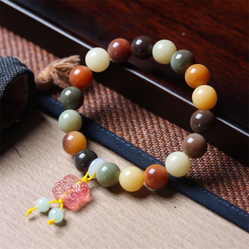 Multicolored Gradient Bodhi Seed and Liuli Glass Charm Bracelet infused with Luck Muse for Peace