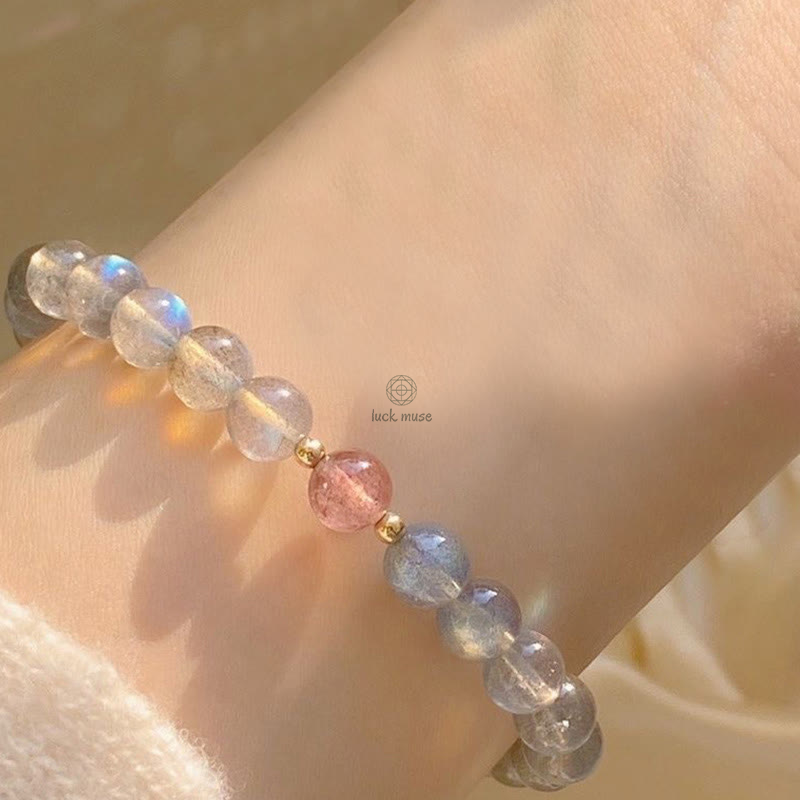 Moonstone Pink Crystal Cinnabar Buddha Bracelet - Image 7