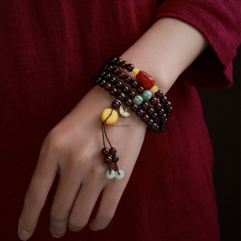 Natal Buddha Chinese Zodiac 108 Beads Red Sandalwood Red Agate Pixiu Protection Bracelet - Image 4