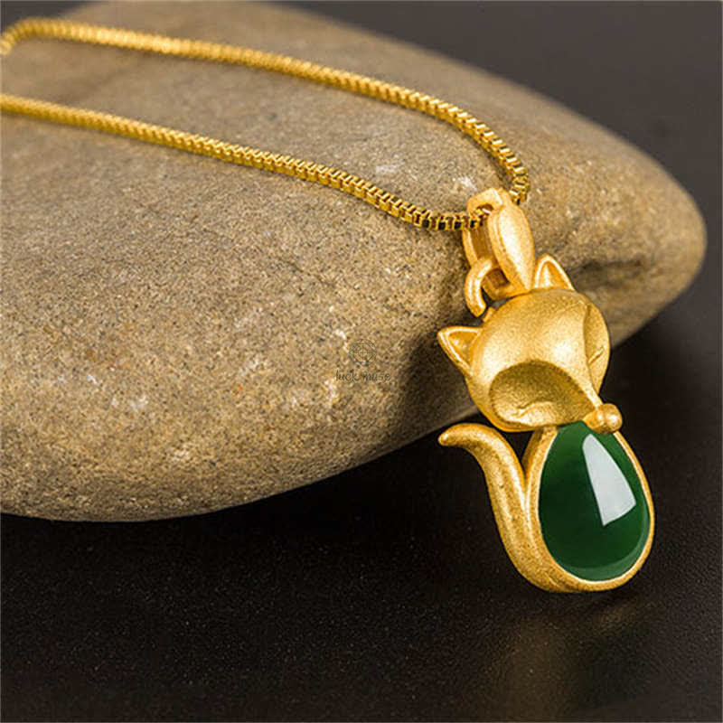 Luck Muse Green Chalcedony Fox Courage Necklace Pendant - Image 7