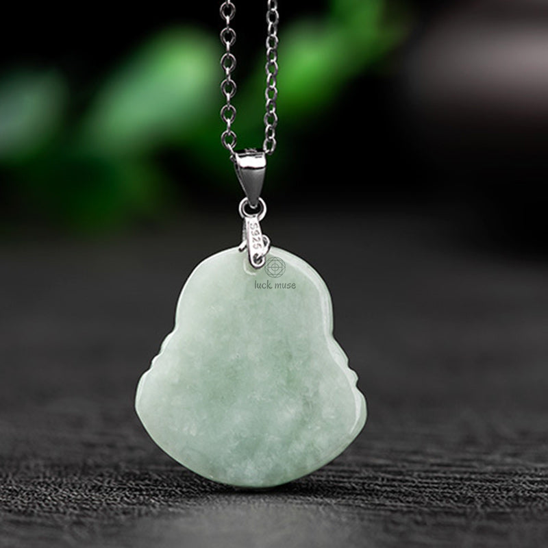 Laughing Buddha Jade Blessing Necklace - 925 Sterling Silver Chain Pendant - Image 7