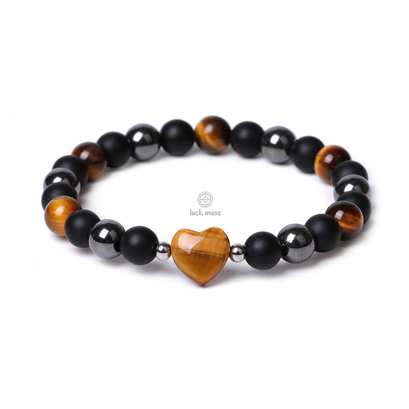 Black Onyx Tiger Eye Crystal Love Heart Protection Bracelet - Image 5