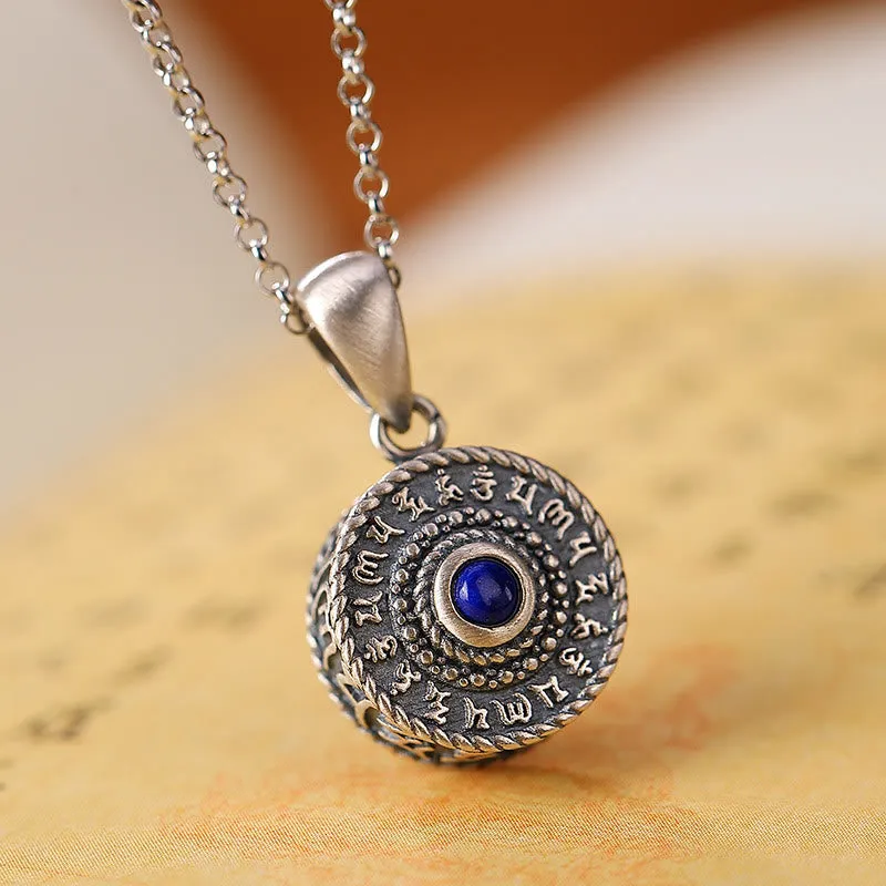 925 Sterling Silver Om Mani Padme Hum Lazurite Necklace Pendant by Luck Muse Shop