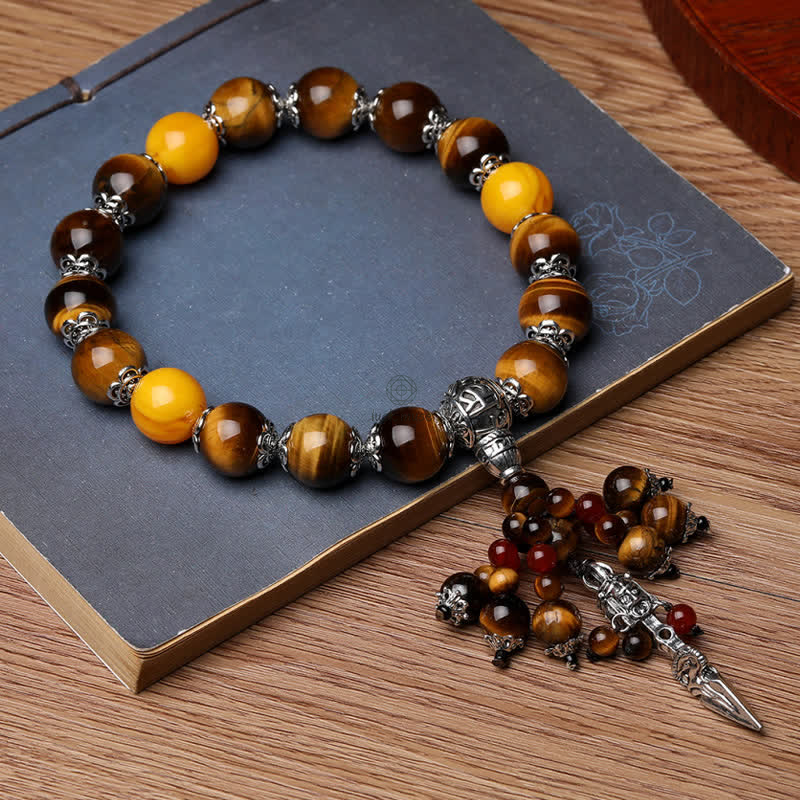 Natural Tiger Eye Red Agate Dragon Vein Agate Stone Vajra Dorje Energy Bracelet - Car Decor