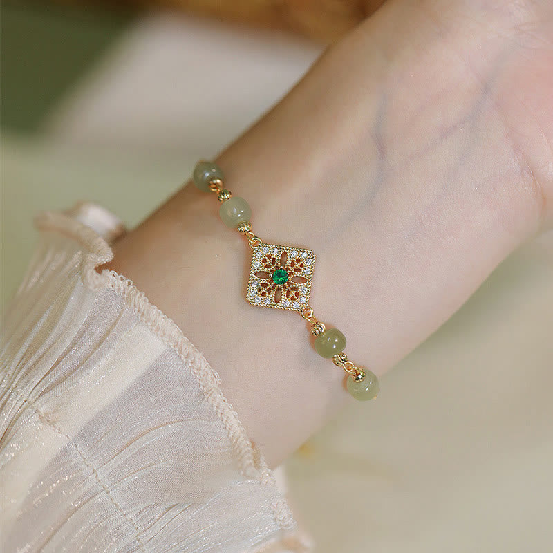 Natural Hetian Jade Square Pattern Luck Chain Bracelet - Image 12