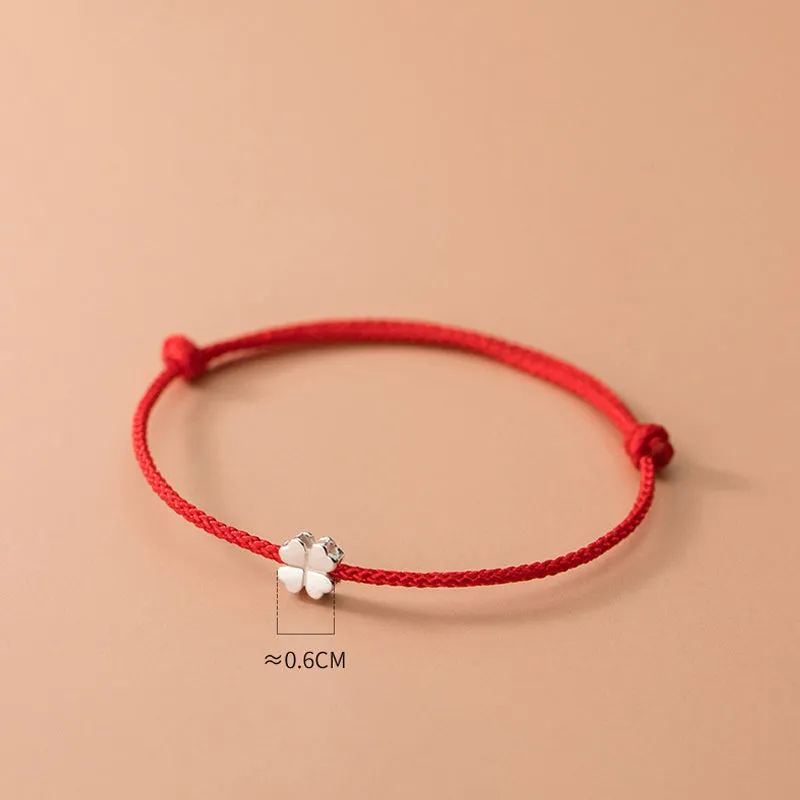 Luck Muse 925 Sterling Silver Lucky Four Leaf Clover Red Rope Bracelet - Image 5