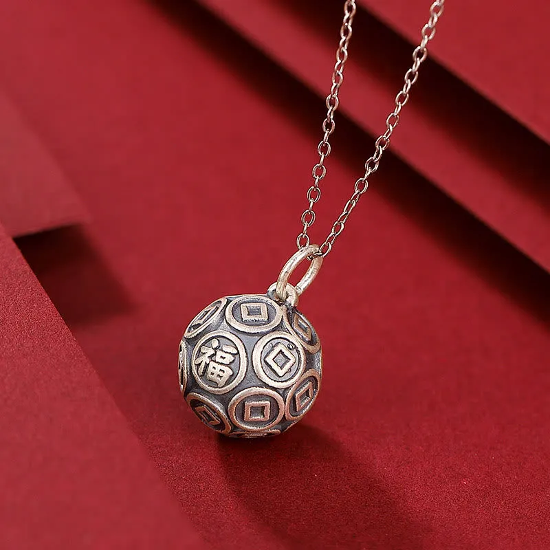 Luck Muse 990 Sterling Silver Fu Character Copper Coin Luck Fortune Pendant Necklace - Image 3
