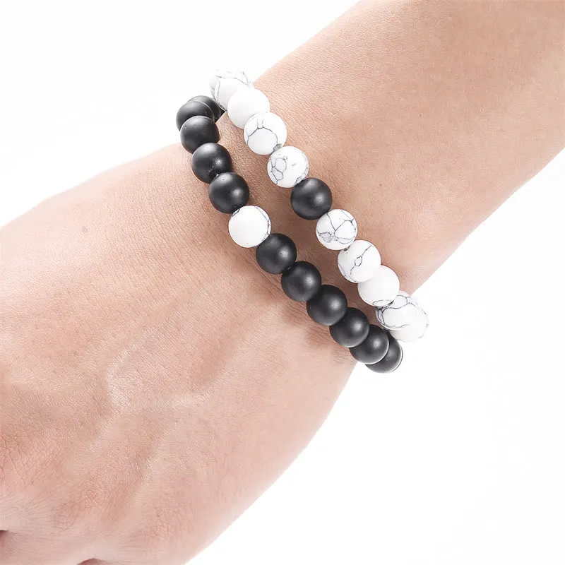 Luck Muse Frosted White Turquoise Bead Couple Bracelet Set - Image 5