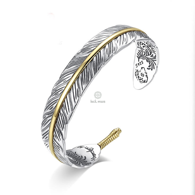 Feather Pattern Luck Muse Cuff Bracelet for Luck and Wealth - Image 11