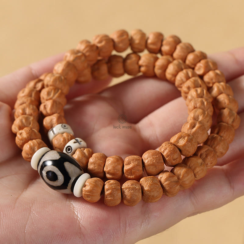 Bodhi Seed Green Sandalwood Lotus Dzi Bead Peace Double Wrap Bracelet by Luck Muse Shop - Image 14