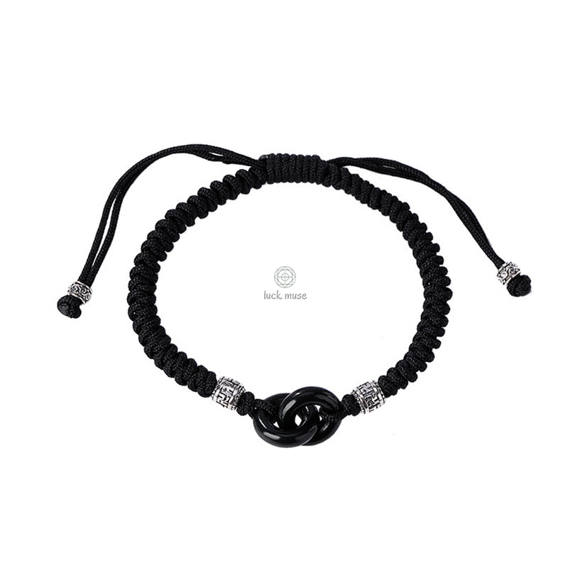 Luck Muse 925 Sterling Silver Hetian Black Jade Double Peace Buckle Bracelet with Swastika Symbol for Luck - Image 9