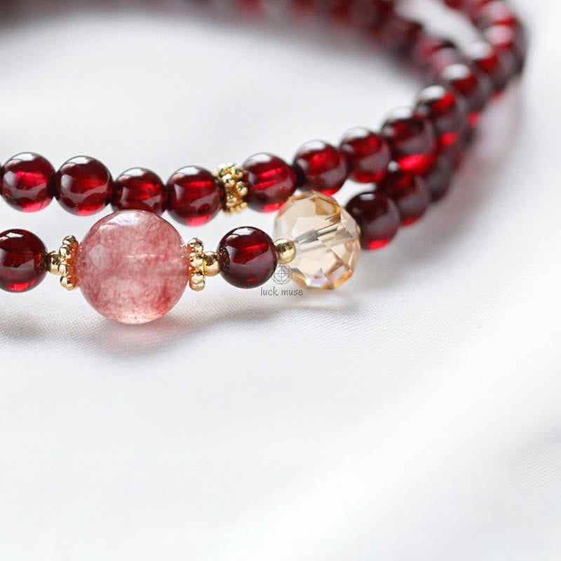 Luck Muse 14K Gold Plated Double Wrap Bracelet with Natural Garnet and Strawberry Quartz for Stability - Image 8